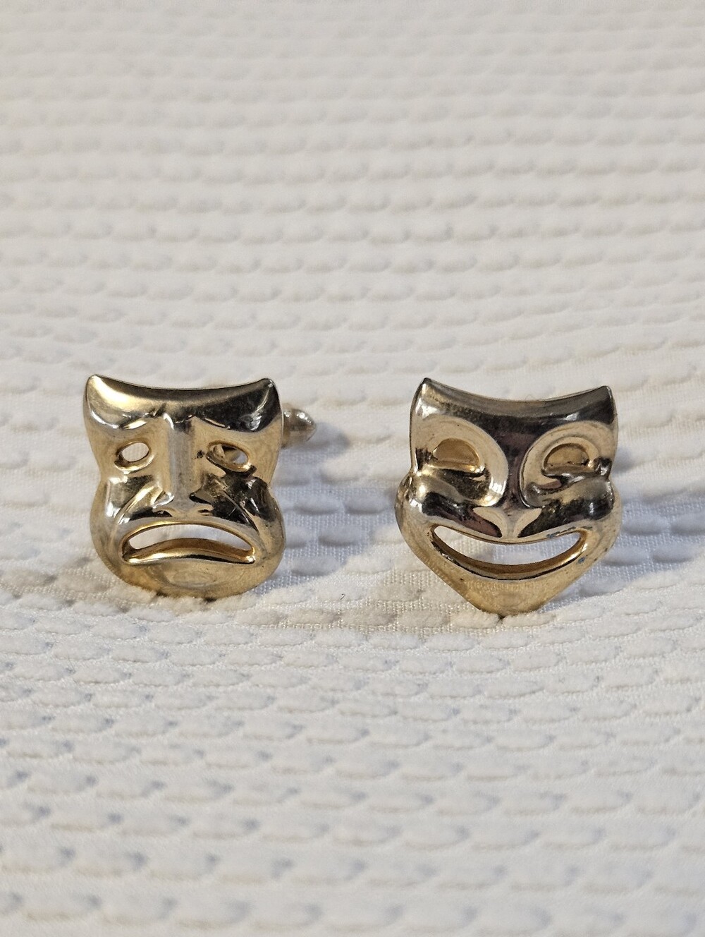 Vintage Gold-toned Comedy and Tragedy Theater Mask Cufflinks